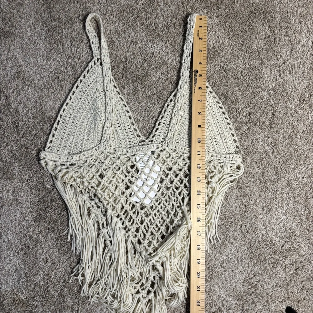 Vivid Cream Crochet Fringe Top, Boho, Western, Festival - Picture 12 of 12